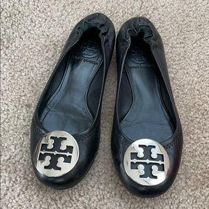 Tory Burch Reva Flats Black Silver